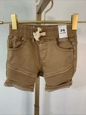 Neutral Tan baby Knit-Tie Shorts - 3-6 Months